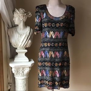 Vintage beaded sparkly bodycon dress 1970s disco stargirl